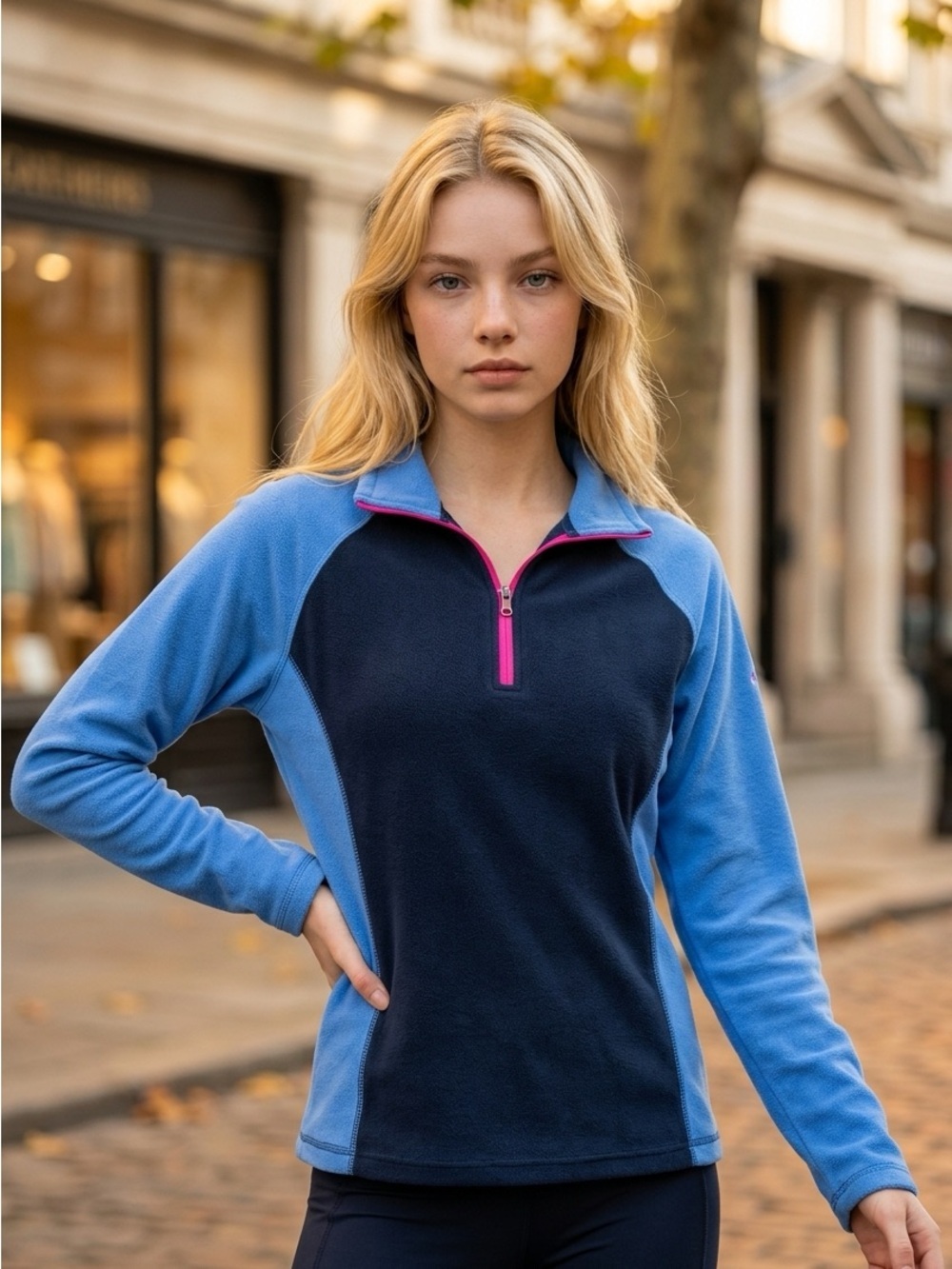 Columbia Fleece Pullover Small Blue Pink Zip Lightweight Raglan Cozy